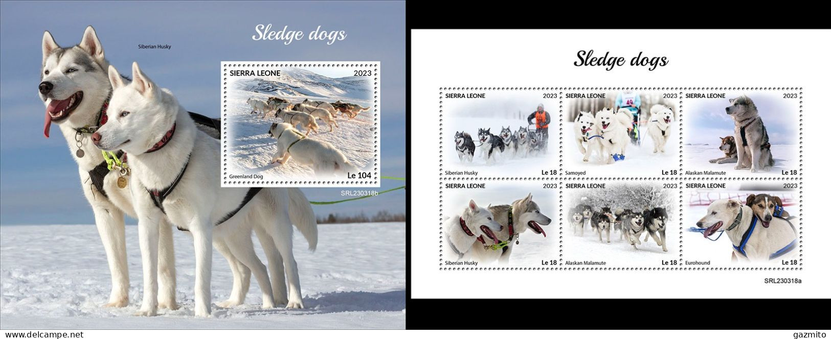 Sierra Leone 2023, Animals, Sledge Dogs, 6val In BF +BF - Perros