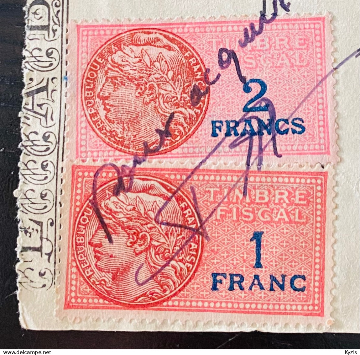 France Timbre Fiscal - Daussy 1936 (1,00F) Avec Gros Défauts - Brieven En Documenten