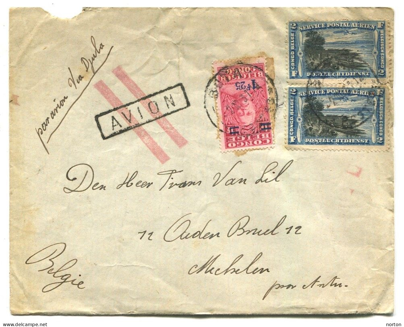 Congo Buta Oblit. Keach 7A1-Dmyt Sur C.O.B. PA2 (paire) + 163 Sur Lettre Vers Mechelen Le 02/10/1931 - Storia Postale