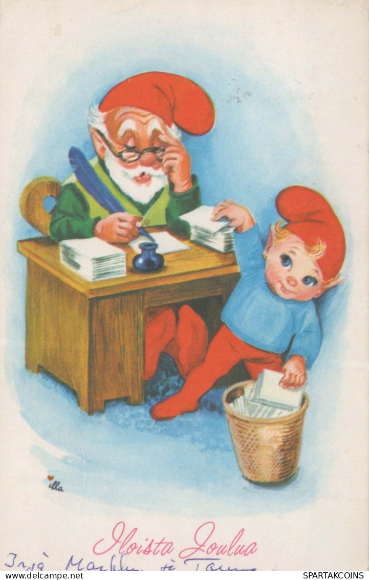 SANTA CLAUS Happy New Year Christmas GNOME Vintage Postcard CPSMPF #PKD850.A - Santa Claus