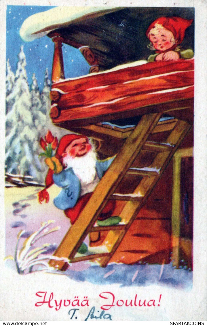 PAPÁ NOEL Feliz Año Navidad GNOMO Vintage Tarjeta Postal CPSMPF #PKD471.A - Santa Claus