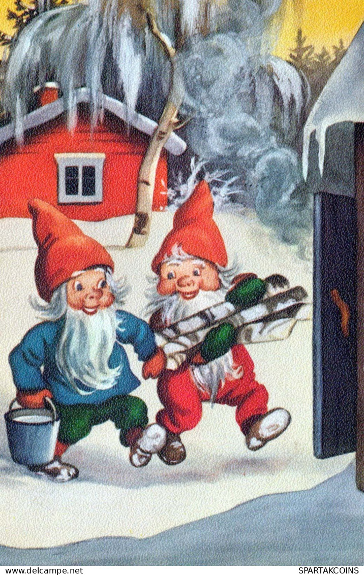 BABBO NATALE Buon Anno Natale GNOME Vintage Cartolina CPSMPF #PKD447.A - Santa Claus