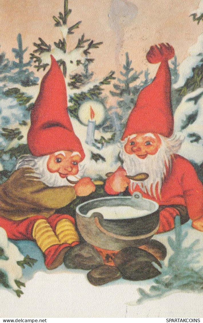 SANTA CLAUS Happy New Year Christmas GNOME Vintage Postcard CPSMPF #PKD455.A - Santa Claus
