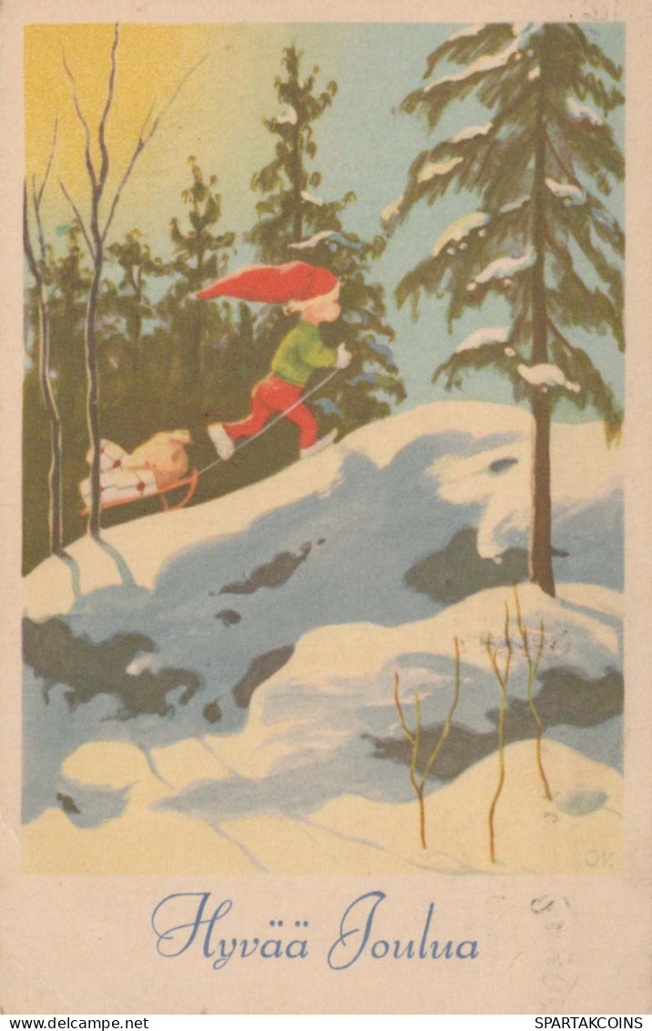 SANTA CLAUS Happy New Year Christmas GNOME Vintage Postcard CPSMPF #PKD335.A - Santa Claus