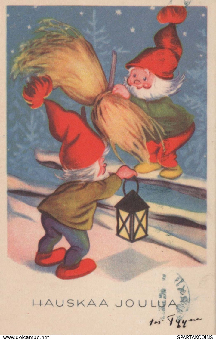 SANTA CLAUS Happy New Year Christmas GNOME Vintage Postcard CPSMPF #PKD245.A - Santa Claus
