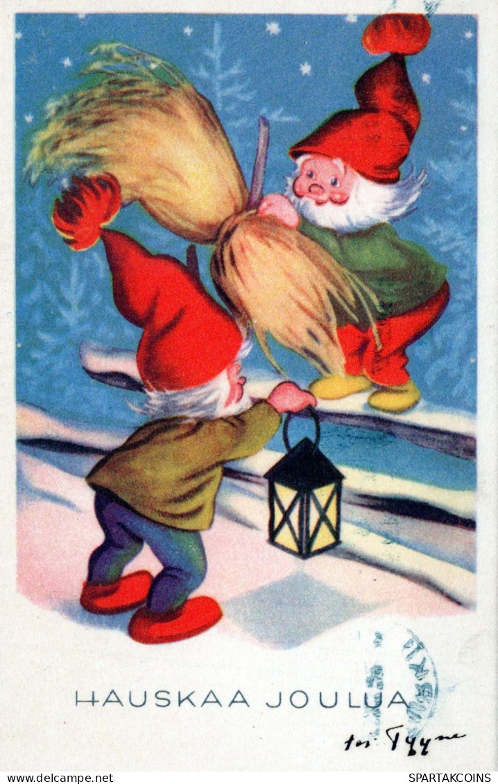 SANTA CLAUS Happy New Year Christmas GNOME Vintage Postcard CPSMPF #PKD245.A - Santa Claus