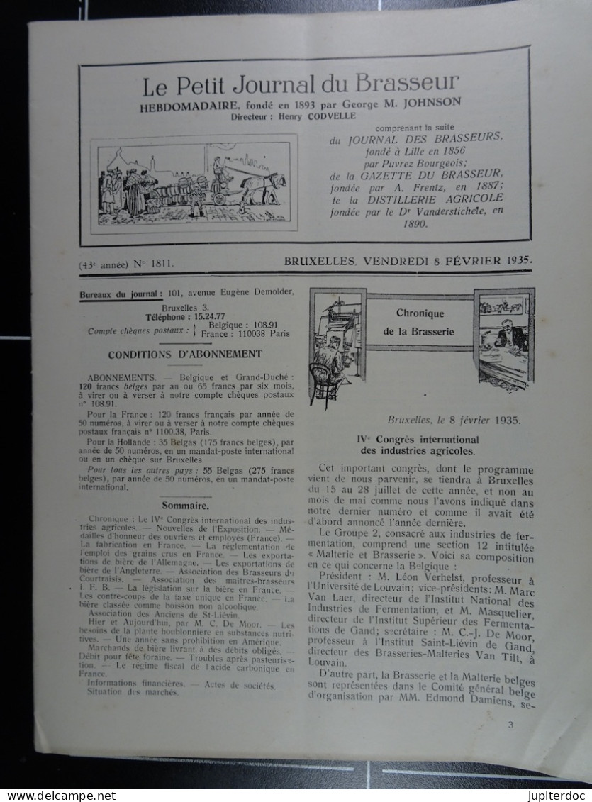Le Petit Journal Du Brasseur N° 1811 De1935 Pages 130 à 156 Brasserie Belgique Bières Publicité Matériel Brouwerij - 1900 - 1949