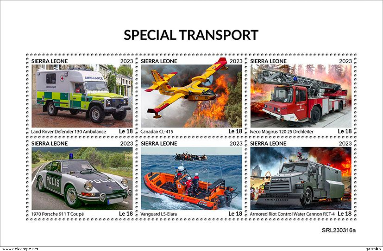 Sierra Leone 2023, Transport, Police, Fire Engine, 6val In BF - Bombero