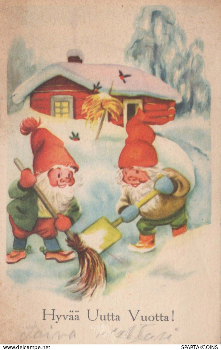 BABBO NATALE Buon Anno Natale GNOME Vintage Cartolina CPSMPF #PKG531.A - Santa Claus