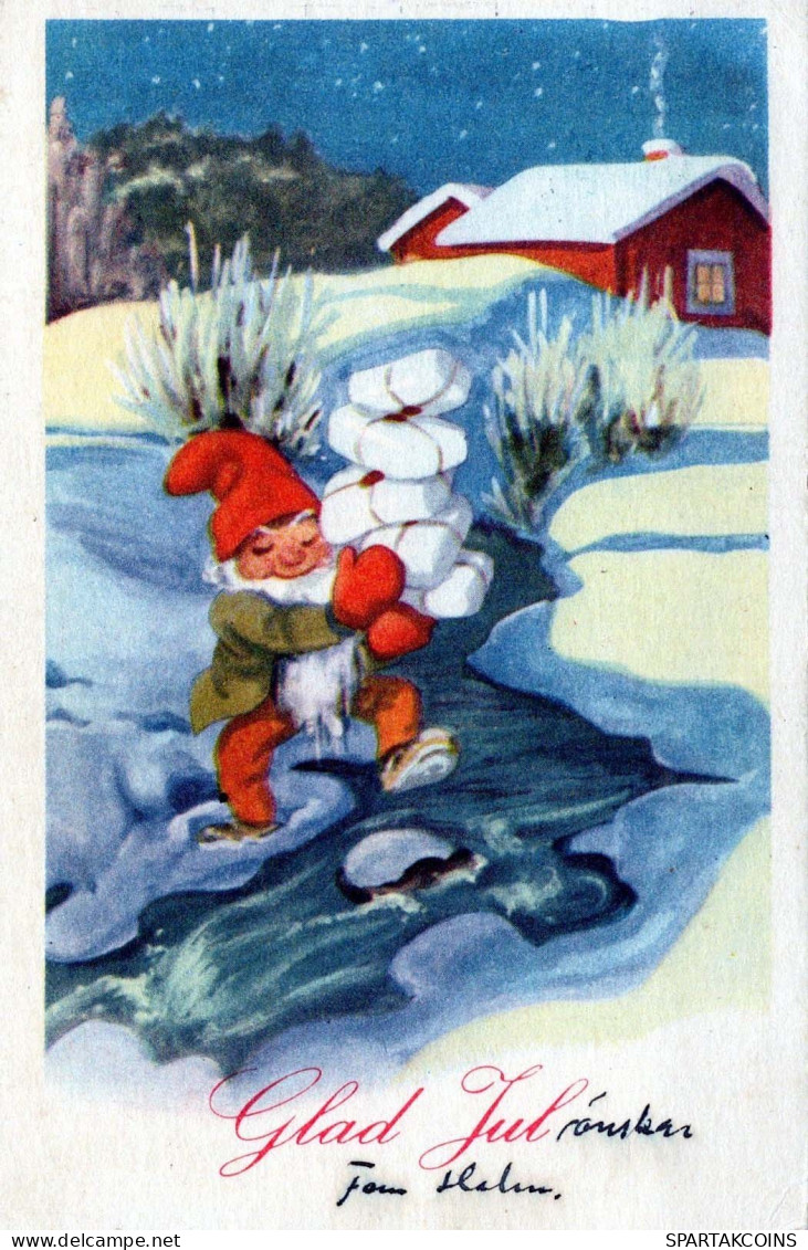 PAPÁ NOEL Feliz Año Navidad GNOMO Vintage Tarjeta Postal CPSMPF #PKG530.A - Santa Claus
