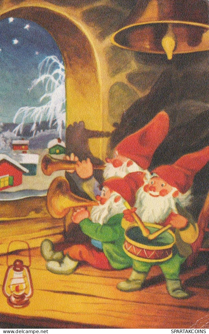 PAPÁ NOEL Feliz Año Navidad GNOMO Vintage Tarjeta Postal CPSMPF #PKG415.A - Santa Claus