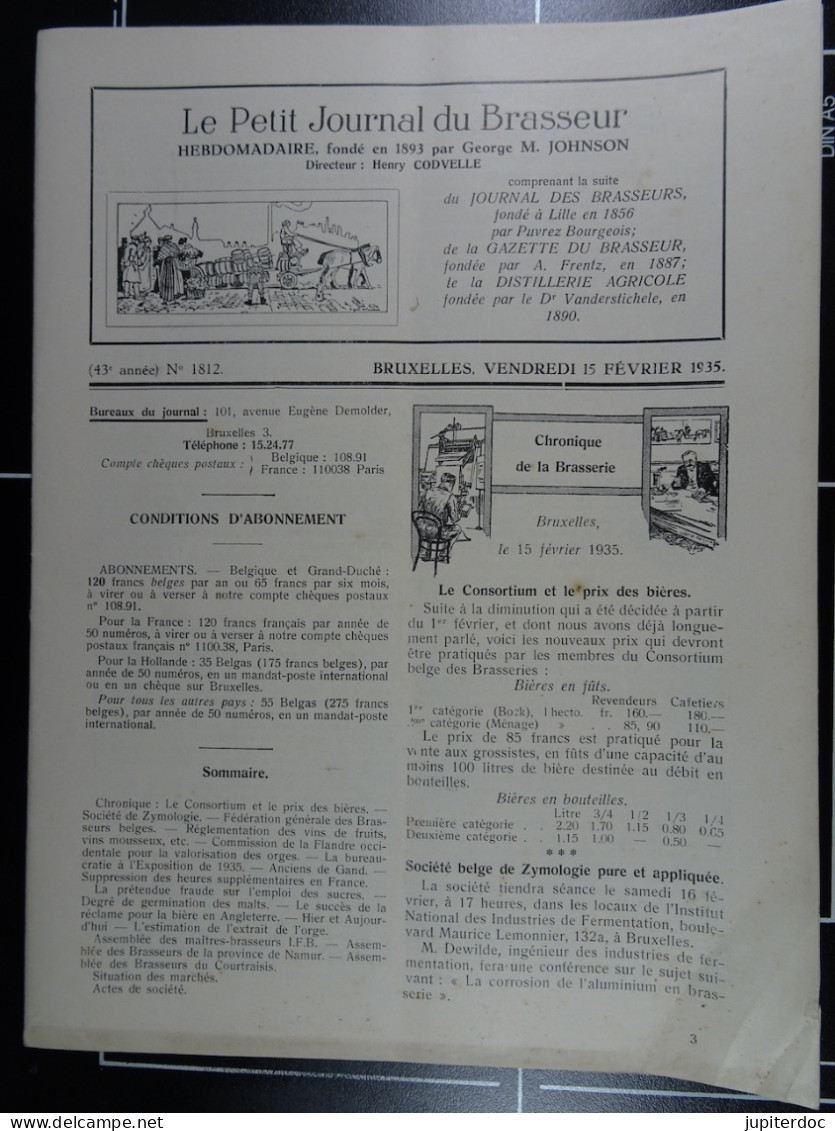 Le Petit Journal Du Brasseur N° 1812 De1935 Pages 158 à 184 Brasserie Belgique Bières Publicité Matériel Brouwerij - 1900 - 1949