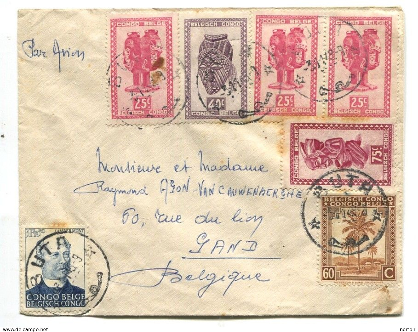 Congo Buta Oblit. Keach 8A2 Sur C.O.B. 235+275+280 (x3) + 281+284 Sur Lettre Vers Gand Le 31/01/1948 - Briefe U. Dokumente