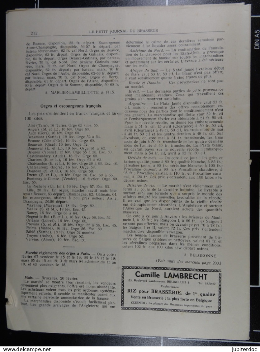Le Petit Journal Du Brasseur N° 1813 De 1935 Pages 186 à 212 Brasserie Belgique Bières Publicité Matériel Brouwerij - 1900 - 1949