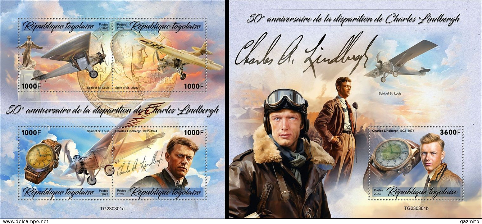 Togo 2023, Plane, 50th Charles Lindbergh, 4val In BF +BF - Togo (1960-...)
