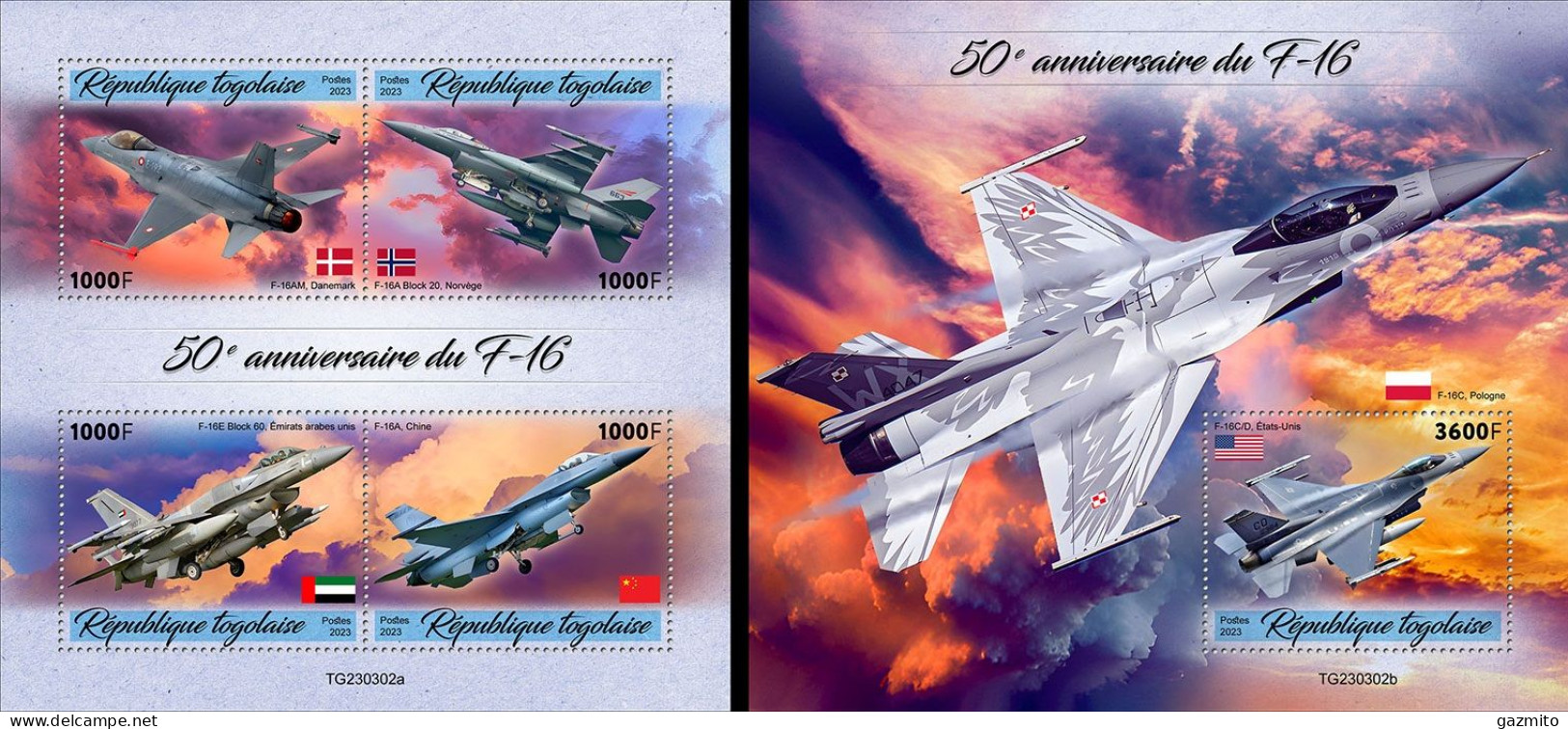 Togo 2023, Plane, F16, 4val In BF +BF - Togo (1960-...)