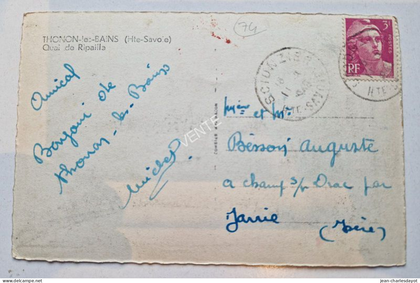 Carte Postale THONON-LES-BAINS : Quai De Ripaille - Thonon-les-Bains