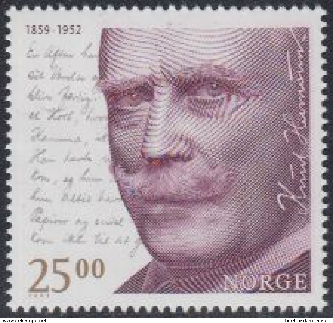 Norwegen Mi.Nr. 1693 Knut Hamsun, Schriftsteller, Nobelpreis (25,00) - Unused Stamps