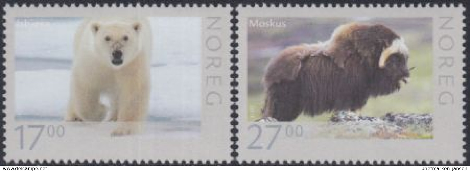 Norwegen Mi.Nr. 1744-45A Wildlebende Tiere, Eisbär, Moschusochse (2 Werte) - Nuevos