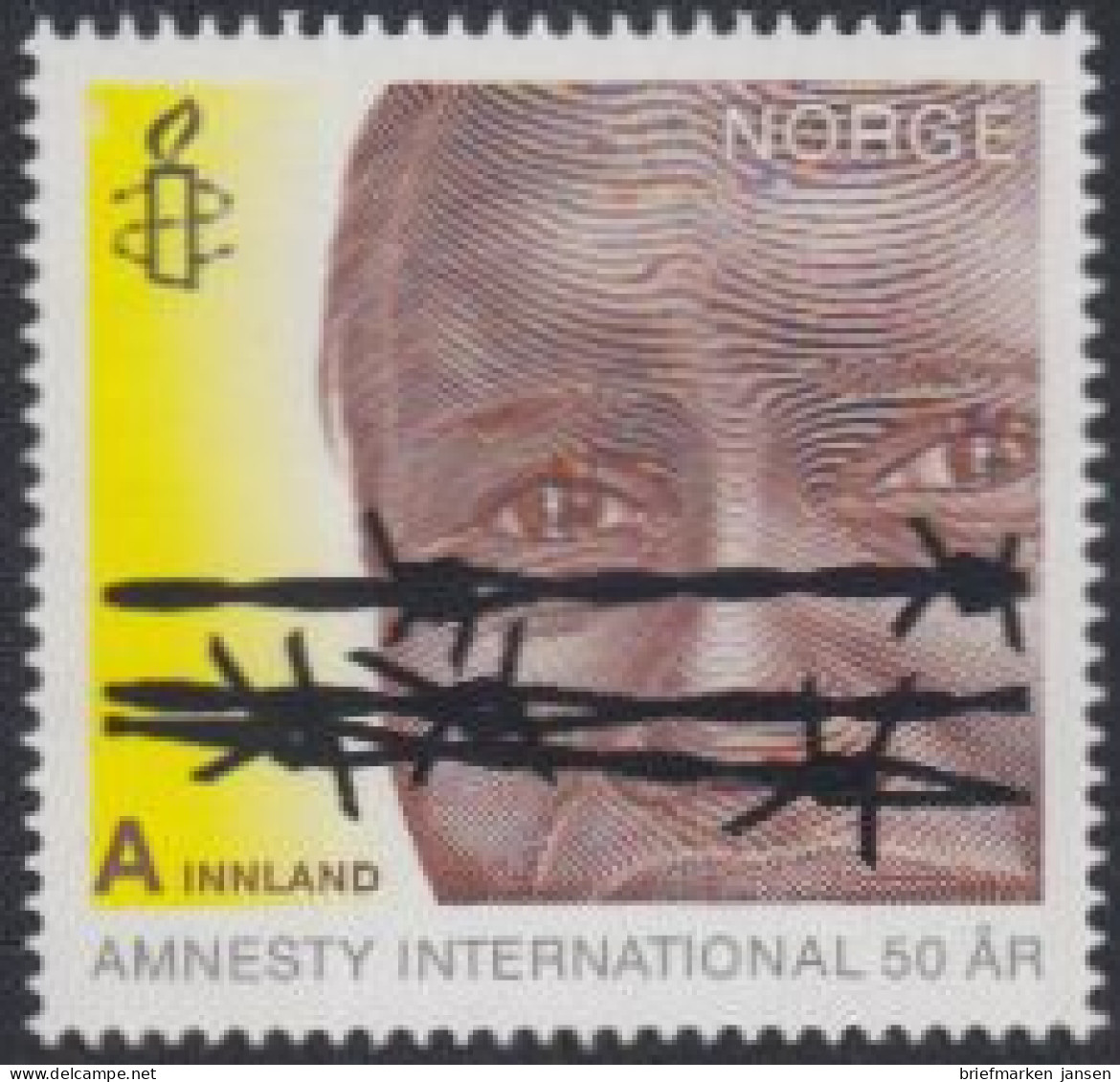 Norwegen Mi.Nr. 1748 Amnesty International, Gesicht Hinter Stacheldraht (A) - Ongebruikt