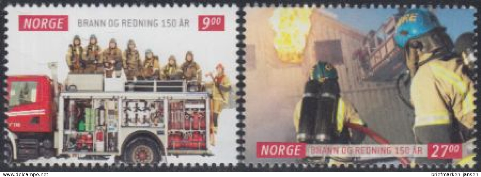 Norwegen Mi.Nr. 1756-57 150Jahre Feuerwehr Und Rettungsdienst (2 Werte) - Nuovi