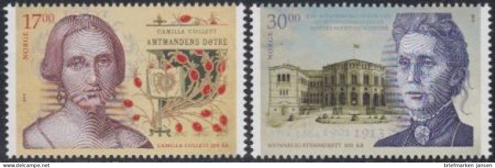 Norwegen Mi.Nr. 1823-24 Samilla Collett, Anna Rogstad, Frauenwahlrecht (2 Werte) - Unused Stamps