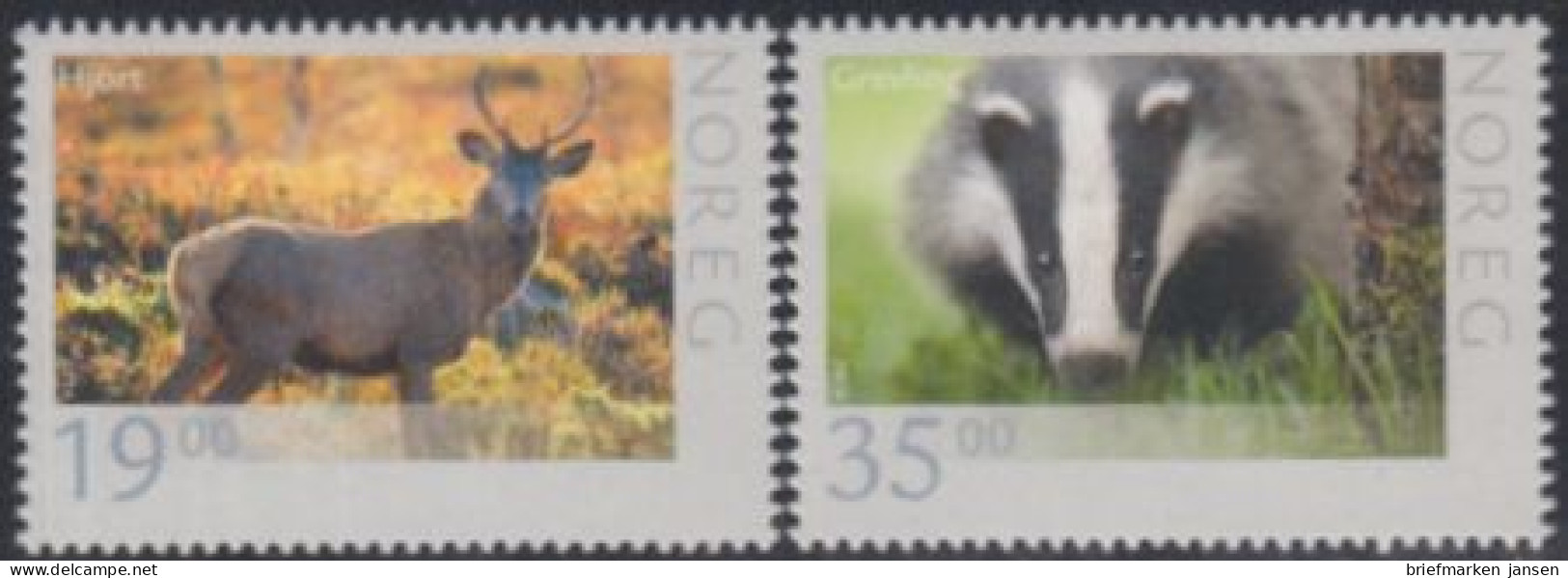 Norwegen Mi.Nr. 1835-36 Wildlebende Tiere, Hirsch, Dachs, Skl. (2 Werte) - Unused Stamps
