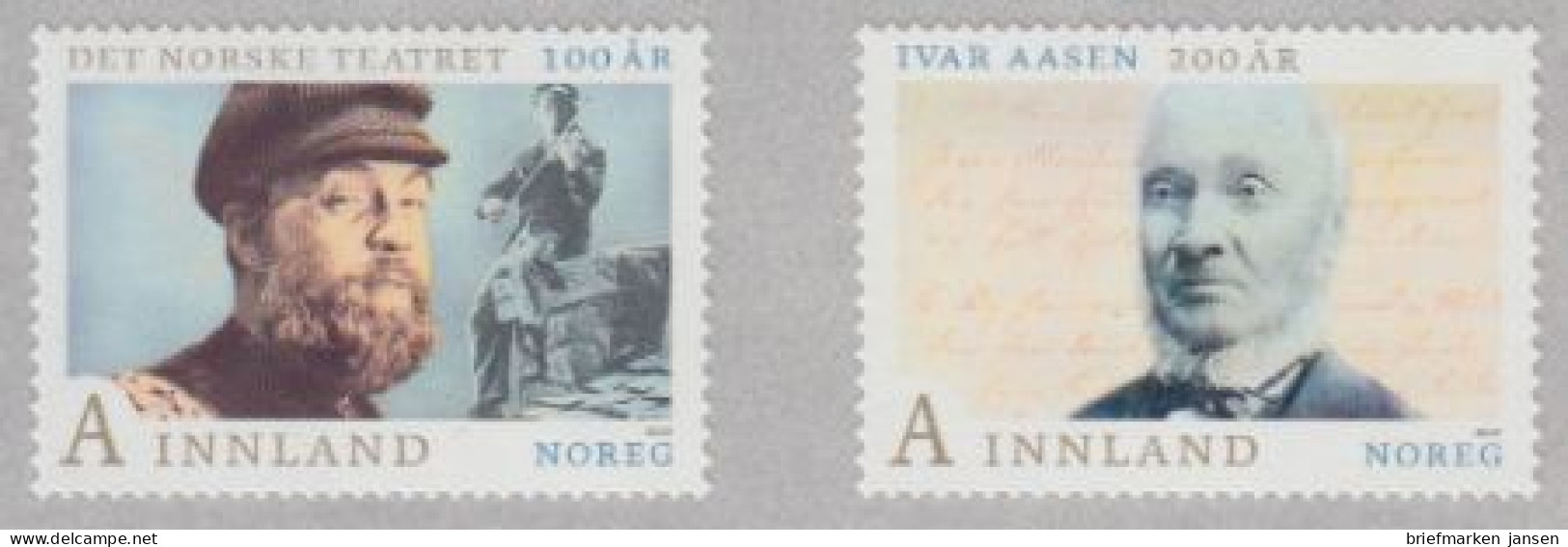 Norwegen Mi.Nr. 1825-26 Jahr D.Sprachen Ivar Aasen, Theater L.Kolstad Skl. (2W.) - Neufs
