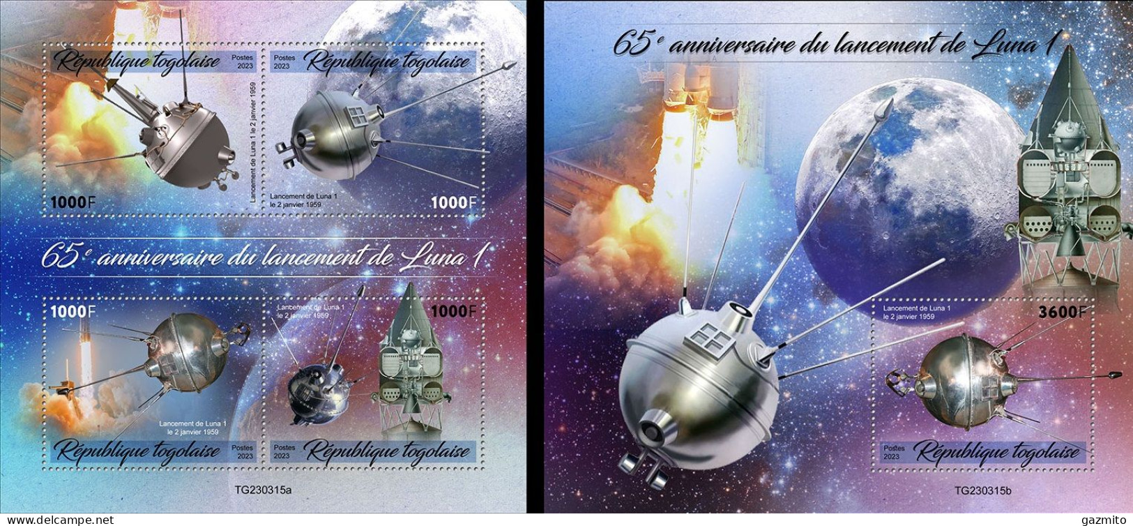 Togo 2023, Space, Luna 1, 4val In BF +BF - Togo (1960-...)