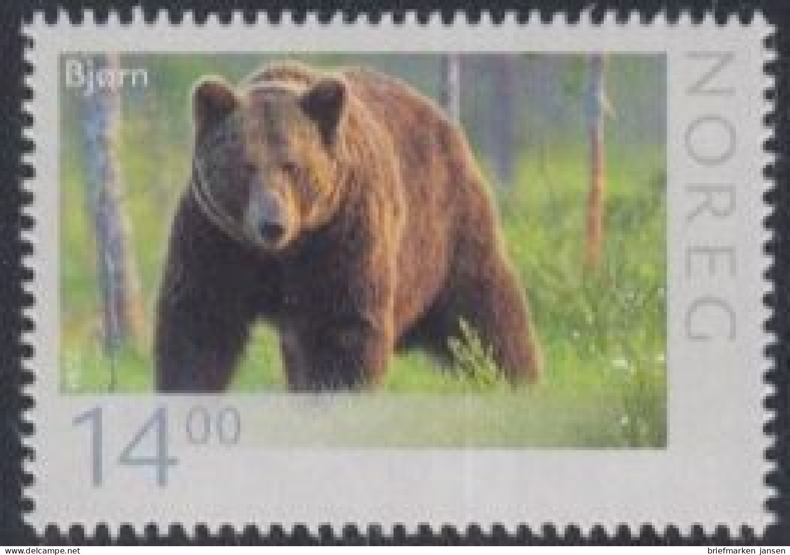 Norwegen Mi.Nr. 1878 Wildlebende Tiere, Braunbär, Skl. (14,00) - Unused Stamps