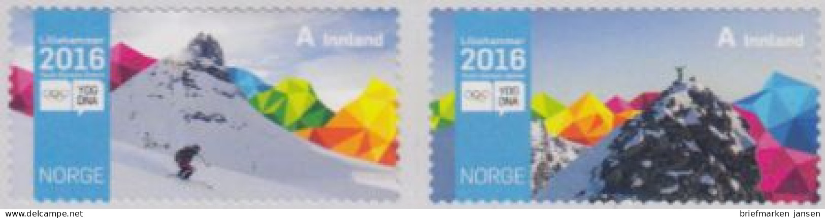 Norwegen Mi.Nr. 1901-02 Olympische Jugend-Winterspiele 2016, Skl. (2 Werte) - Ongebruikt
