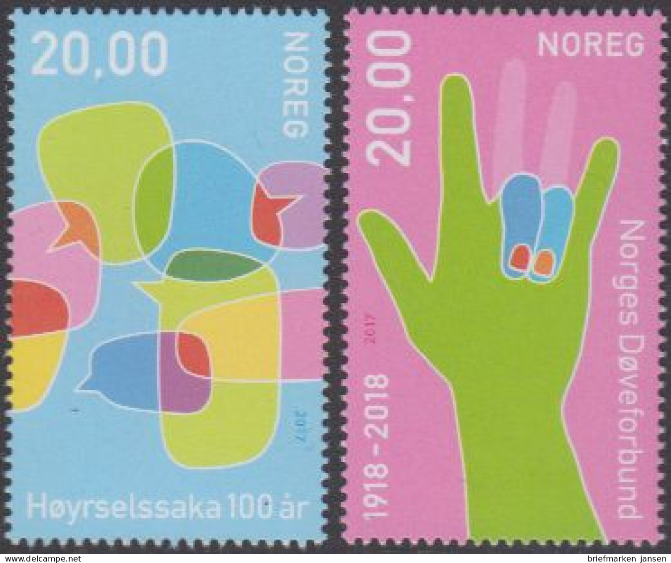 Norwegen MiNr. 1954-56 Gehörsinn Und Sprache (2 Werte) - Ungebraucht