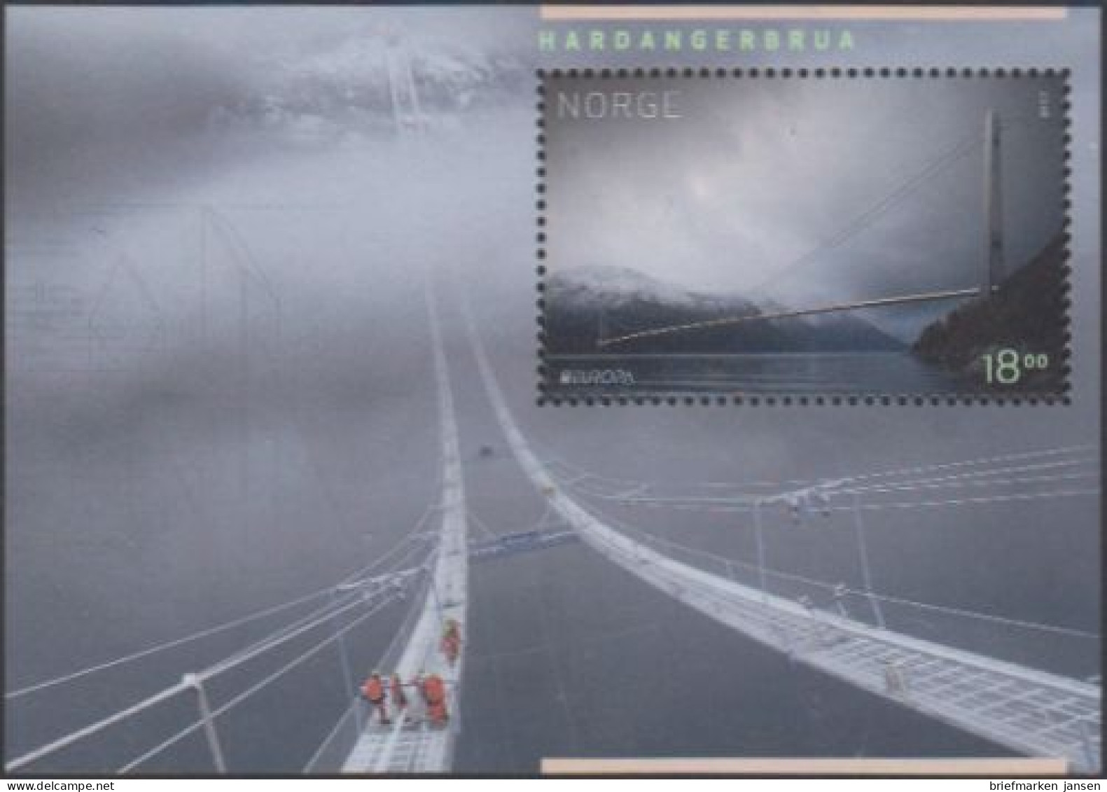 Norwegen MiNr. Block 50 Europa 18, Brücken, Hardangerbrücke - Unused Stamps