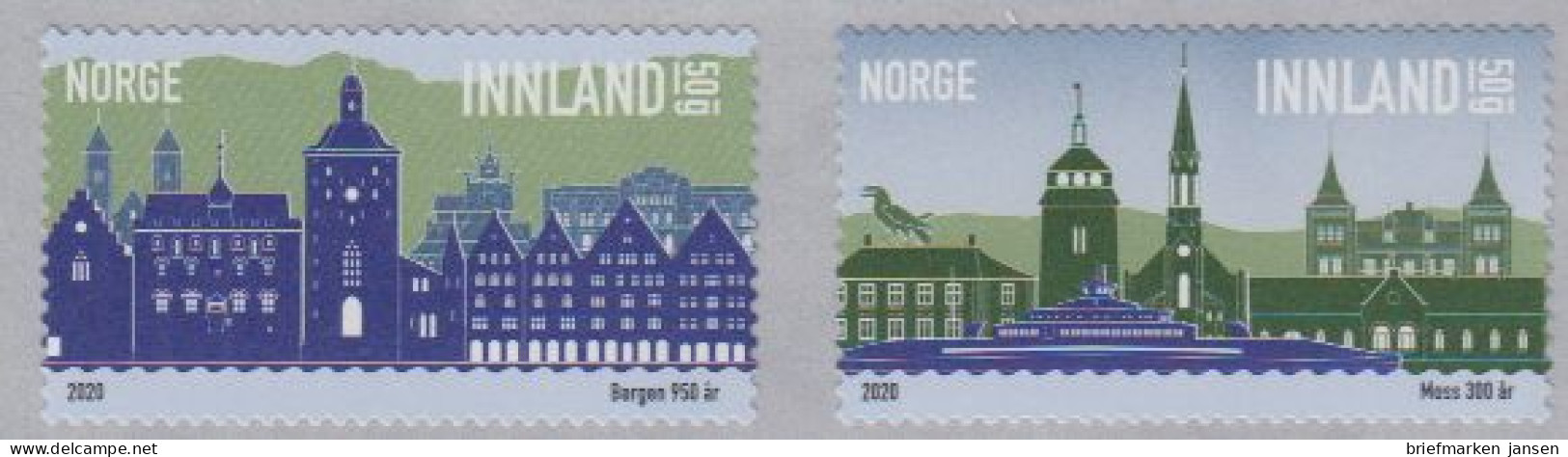 Norwegen Mi.Nr. 2015-2016, 950 Jahre Stadt Bergen, 300 Jahre Stadt Moss (2 Wte.) - Neufs