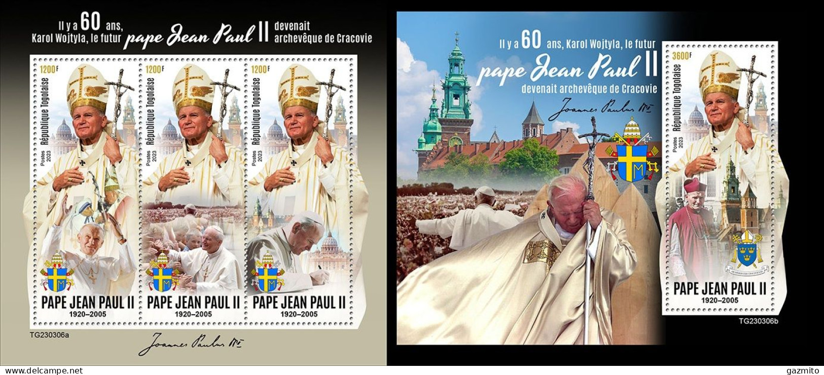 Togo 2023, Pope J. Paul II, 3val In BF +BF - Papes