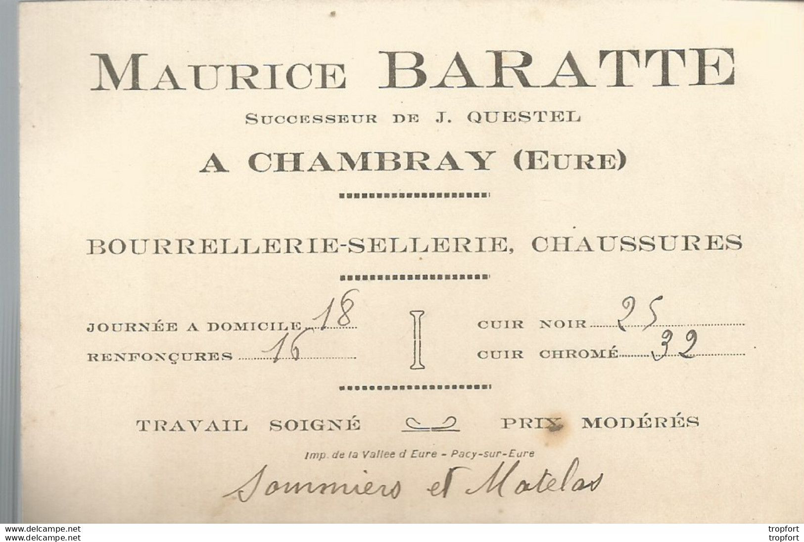 AS / Ancienne Carte De Visite PUBLICITAIRE PUB CHAMBRAY ( Eure ) Maurice BARATTE Bourrellerie Sellerie Chaussures - Visitekaartjes