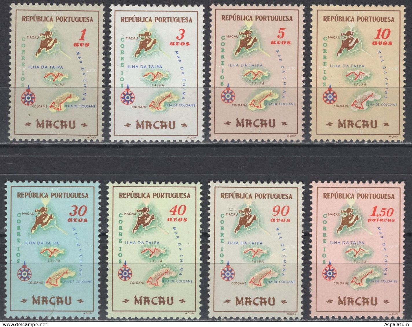 Macau - Definitives - Set Of 8 - Map Of Macau - Mi 406~413 - 1956 - Unused Stamps