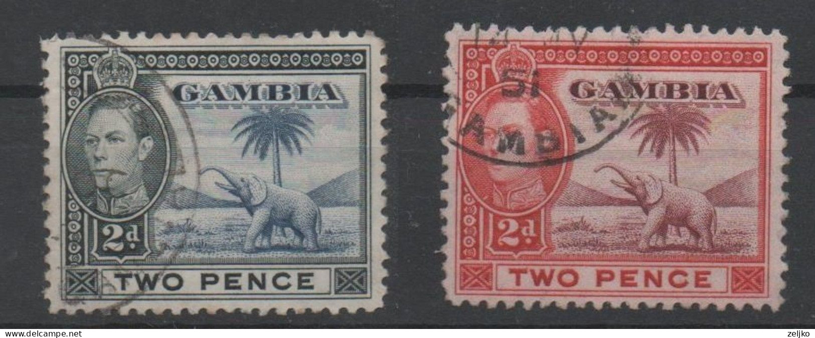 Gambia, Used, 1938, Michel 127, 128, Fauna, Elephant - Gambia (...-1964)