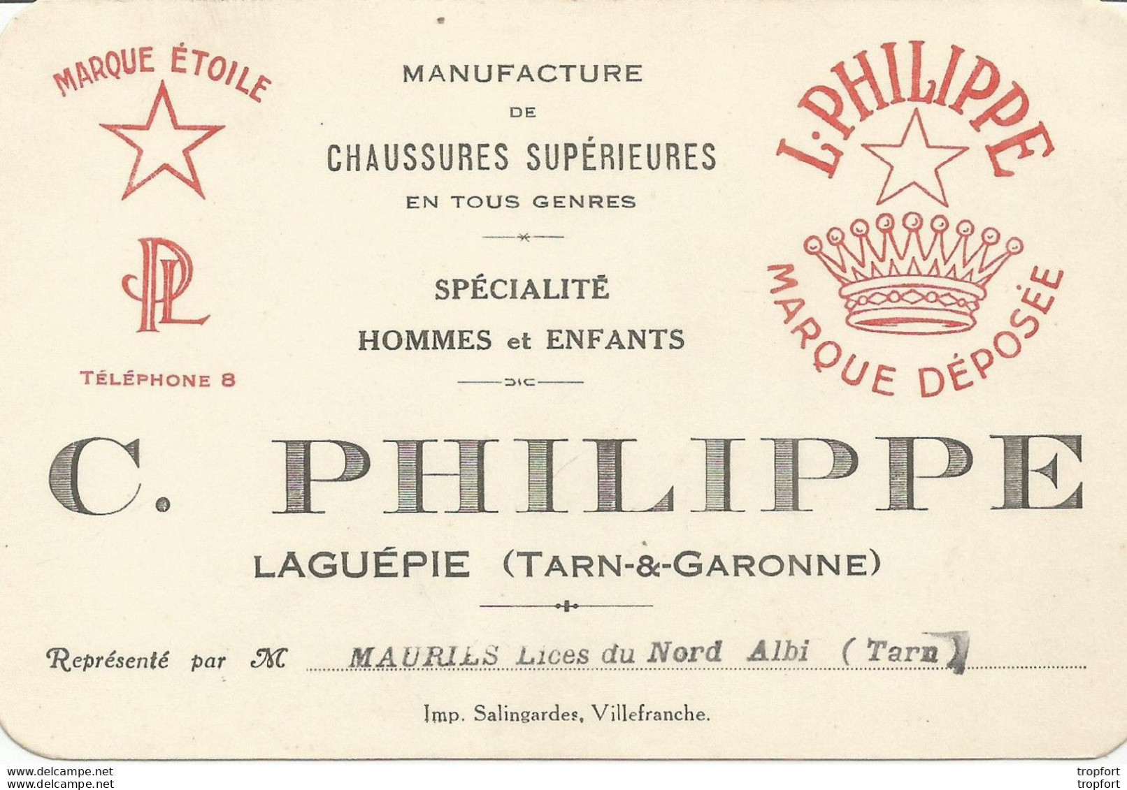 AT / Carte De Visite ANCIENNE Pub Publicitaire CDV C. Philippe CHAUSSURE LAGUEPIE Enfant Homme - Visiting Cards