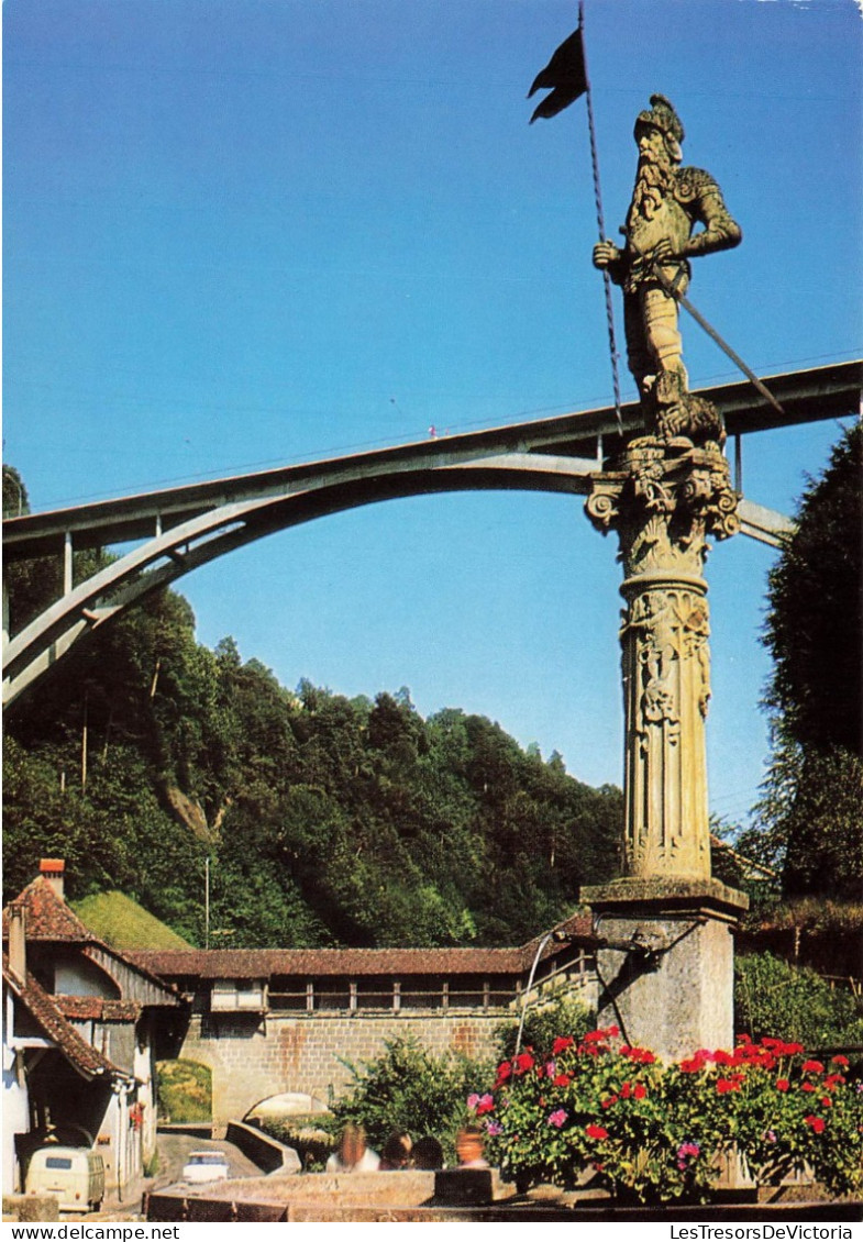 SUISSE - Fribourg - Vue Sur La Fontaine Du Banneret Et Pont Du Gottéron - Carte Postale - Fribourg