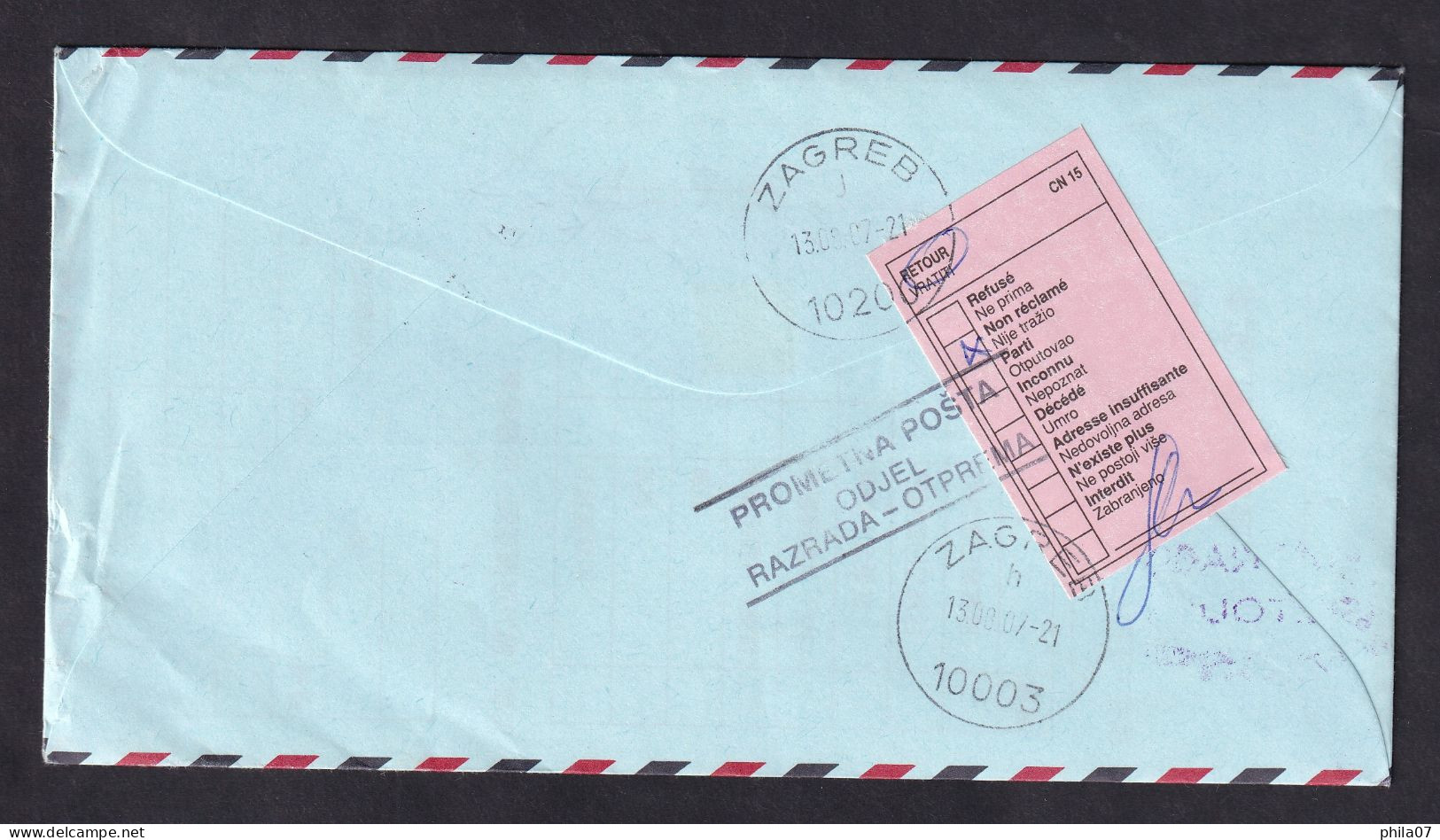 TAIWAN Envelope Sent Via Air Mail From Taiwan To Zagreb And Returned To Taiwan, Not Reclamed - Cancel On Envelope/2scans - Storia Postale