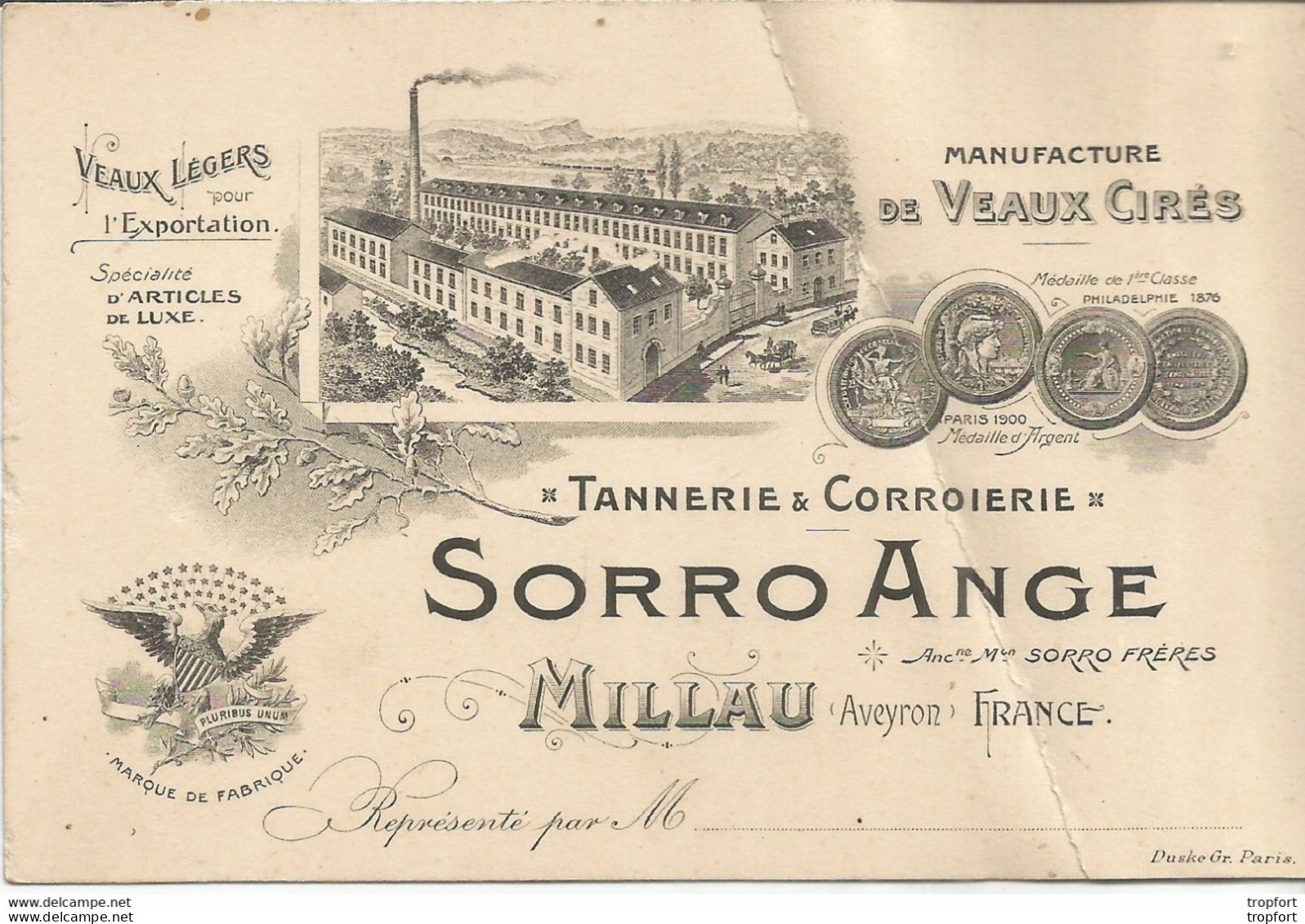 AT / Carte De Visite ANCIENNE Pub Publicitaire CDV SORRO ANGE MILLAU Veaux Cirés TANNERIE CORROIERIE - Visiting Cards