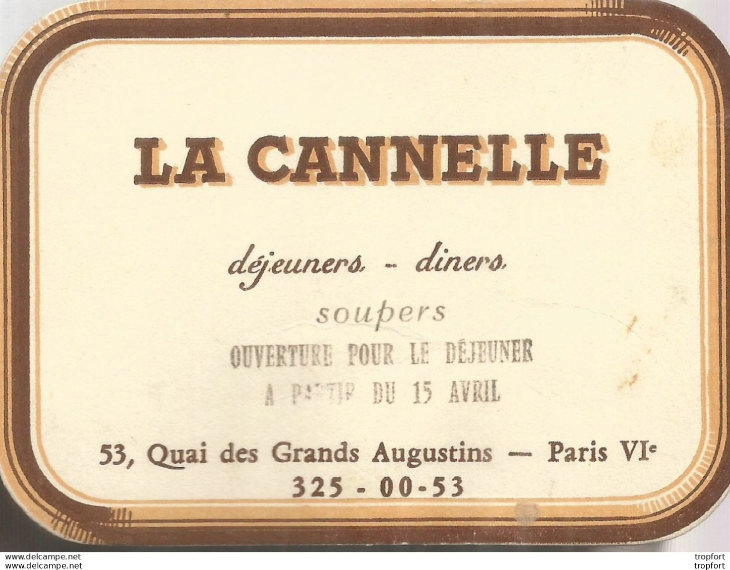 75 LA CANNELLE Quai Des Grands Augustins 75006 PARIS / CARTE De VISITE Publicitaire PUB Restaurant - Tarjetas De Visita