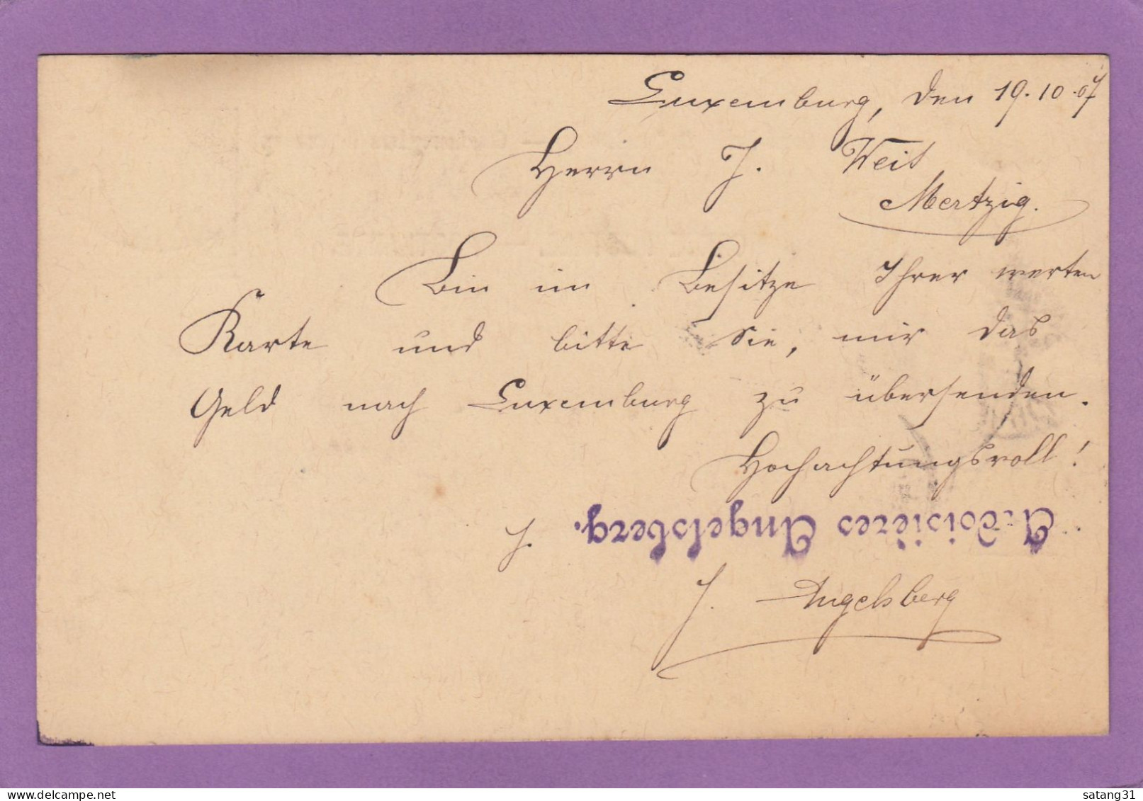 ARDOISIERES ANGELSBERG. ENTIER POSTAL POUR DES TANNEURS A MERZIG,1907. - Stamped Stationery