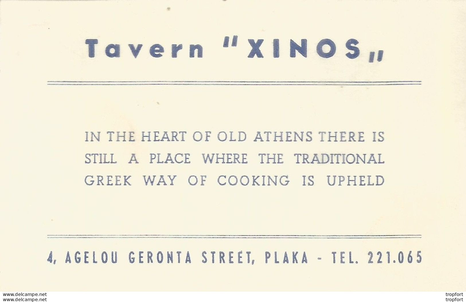 Taverne XINOS AGELO GERONTA STREET PLAKA / CARTE De VISITE Publicitaire PUB Restaurant - Cartes De Visite