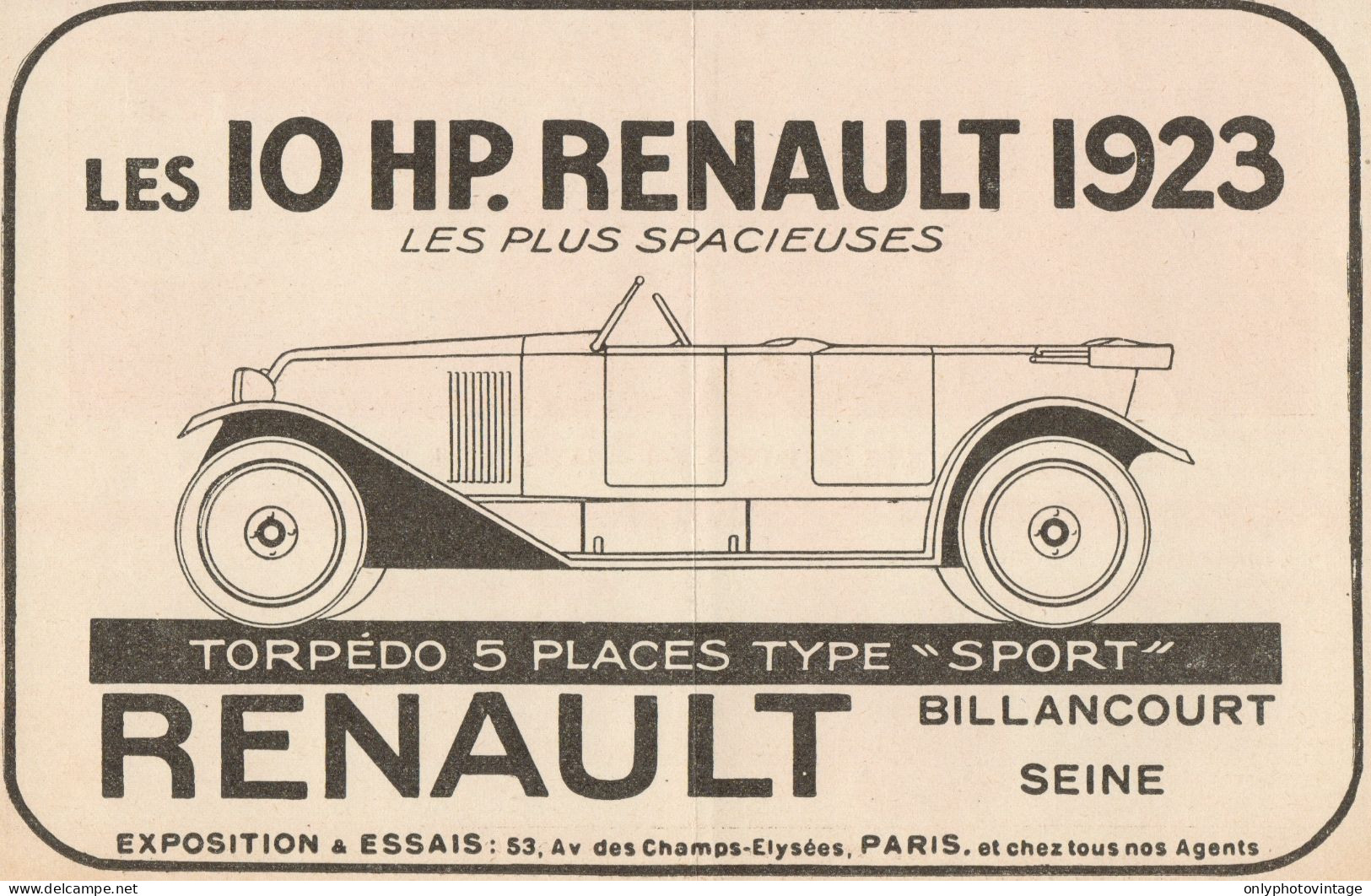 RENAULT Torpédo Type Sport - Pubblicità D'epoca - 1922 Old Advertising - Advertising