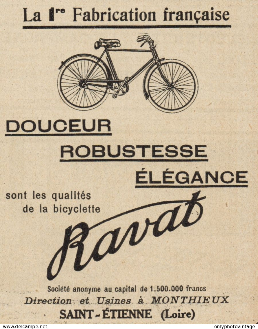 Biciclette RAVAT - Pubblicità D'epoca - 1922 Old Advertising - Advertising