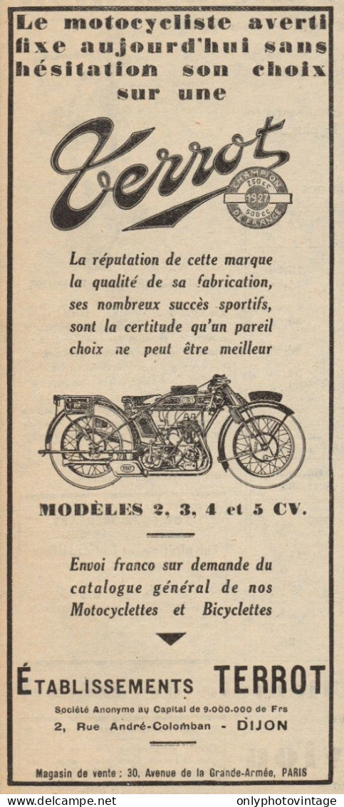 Motociclette TERROT - Pubblicità D'epoca - 1928 Old Advertising - Advertising