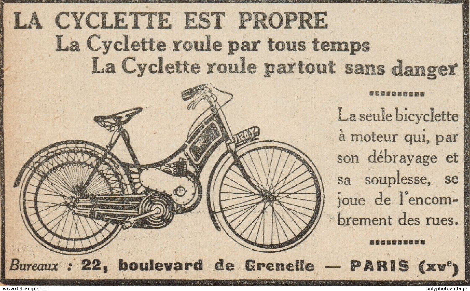 Bicicletta A Motore - Pubblicità D'epoca - 1922 Old Advertising - Advertising