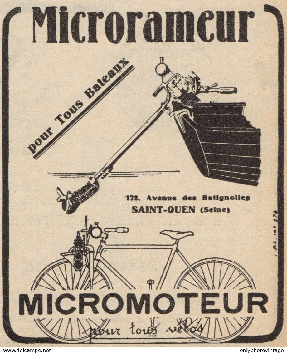 MICRORAMEUR - Micromoteur Pour Velos - Pubblicità D'epoca - 1928 Old Ad - Advertising